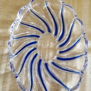 Clear And Blue Sun Swirl Art Glass Dish